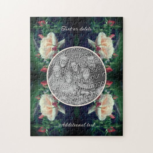 独自のフォト桃のバラと芽のフレームを作成 ジグソーパズル (縦)