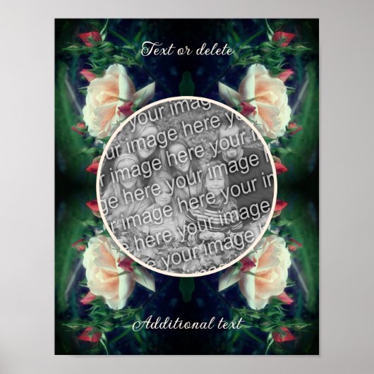 独自のフォト桃のバラと芽のフレームを作成 ポスター (正面)