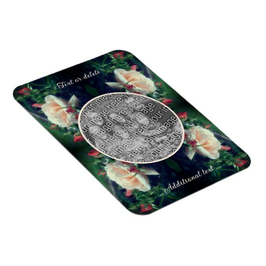 独自のフォト桃のバラと芽のフレームを作成 マグネット (右側)