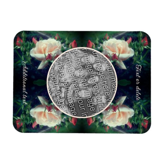 独自のフォト桃のバラと芽のフレームを作成 マグネット (横)