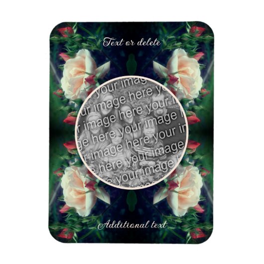 独自のフォト桃のバラと芽のフレームを作成 マグネット (縦)