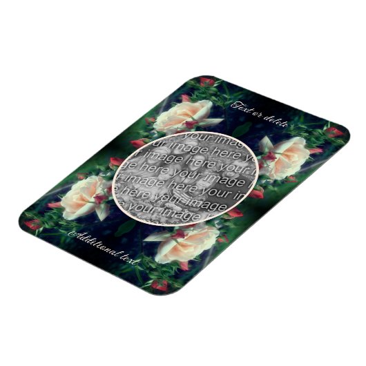 独自のフォト桃のバラと芽のフレームを作成 マグネット (左側)