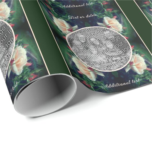 独自のフォト桃のバラと芽のフレームを作成 ラッピングペーパー (ロールコーナー)