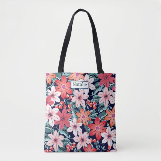 独自のフローラと文字のサマーグリーンホワイトを作成 トートバッグ (正面)