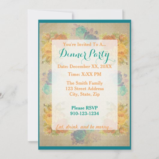 独自のフローラディナーパーティの招待状の作成 招待状 (正面)
