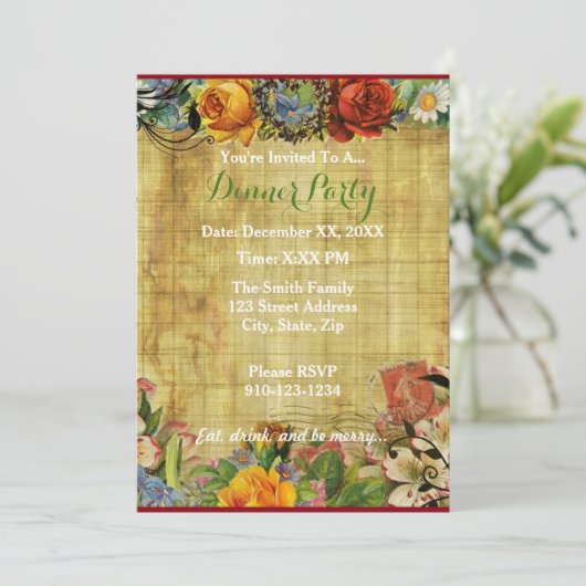 独自のフローラディナーパーティの招待状 招待状 (スタンド正面)