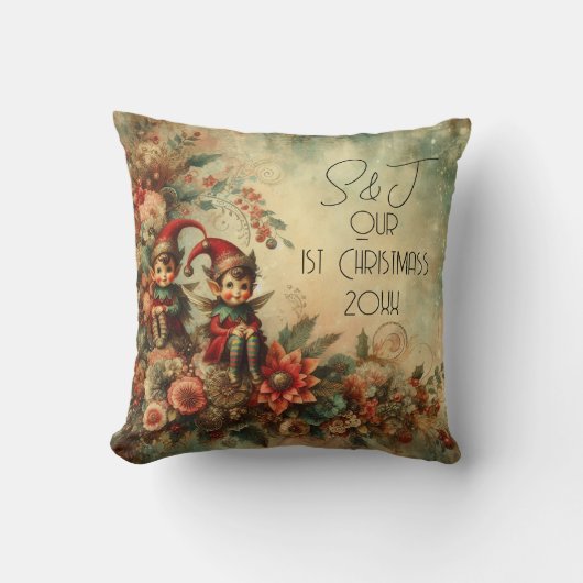 独自のフローラビクトリアンクリスマス小妖精や小人の作成 クッション (正面)