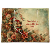 独自のフローラビクトリアンクリスマス小妖精や小人の作成 ラージペーパーバッグ (正面)