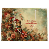 独自のフローラビクトリアンクリスマス小妖精や小人の作成 ラージペーパーバッグ (裏面)