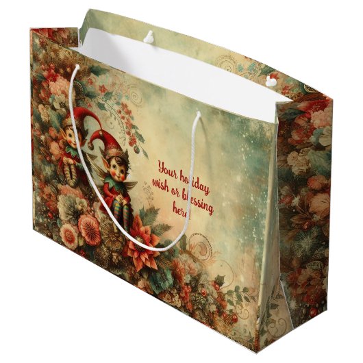 独自のフローラビクトリアンクリスマス小妖精や小人の作成 ラージペーパーバッグ (裏面アングル)