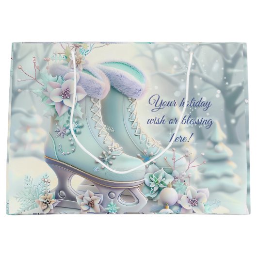 独自のフローラファンシークリスマススケートを作成 ラージペーパーバッグ (正面)