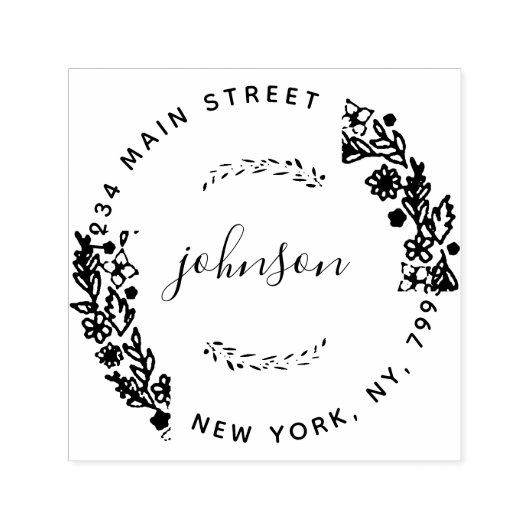 独自のフローララウンドモダン差出人住所の作成 セルフインキングスタンプ (デザイン)