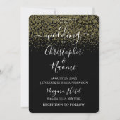 独自のブラックを作成する金ゴールドグリッター 招待状 (正面)