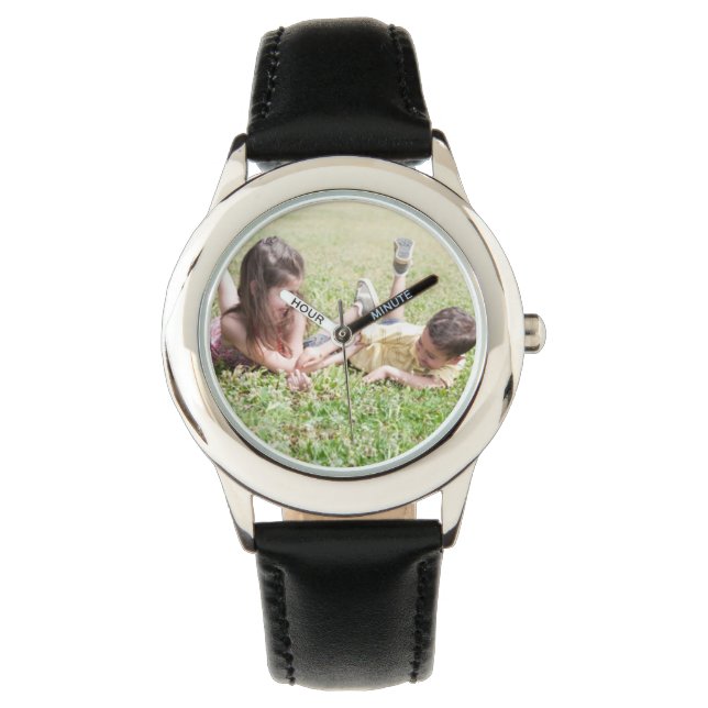 独自のブラックレザーカスタムストラップウォッチを作成 腕時計 (正面)