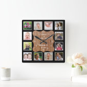 独自のブラック12フォトコラージュ木材を作成 スクエア壁時計 (ホーム)