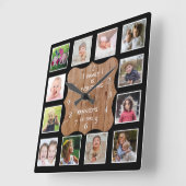 独自のブラック12フォトコラージュ木材を作成 スクエア壁時計 (傾斜)