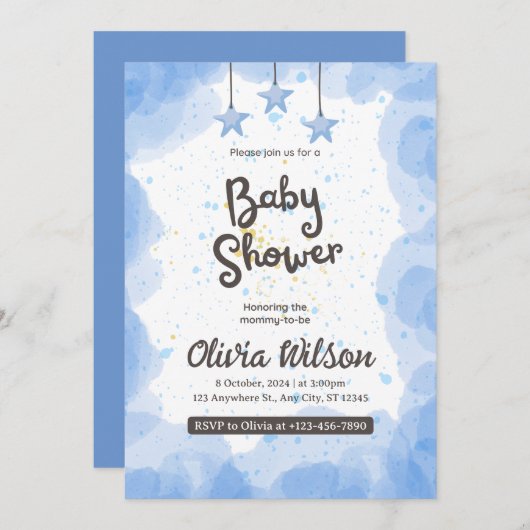 独自のブルーカスタムベビーシャワーの作成 招待状 (正面/裏面)