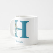 独自のブルーカスタムミニマルフローラのマグカップを作成 コーヒーマグカップ (正面左)