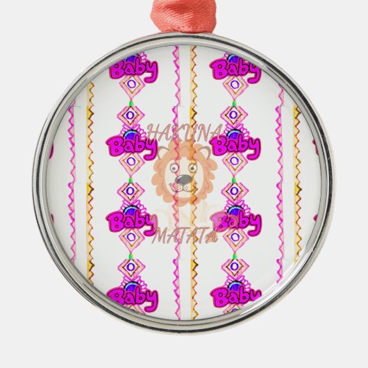 独自のベビーおもしろいライオンCubを作成文字デザイン メタルオーナメント (正面)