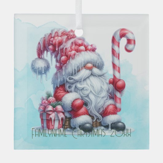 独自のペパーミントクリスマス格言サンタを作成 ガラスオーナメント (正面)