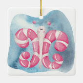 独自のペパーミントバタフライクリスマスを作成 セラミックオーナメント (裏面)