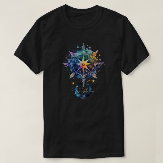独自のボーホの羽、月、星を作成 Tシャツ (デザイン正面)