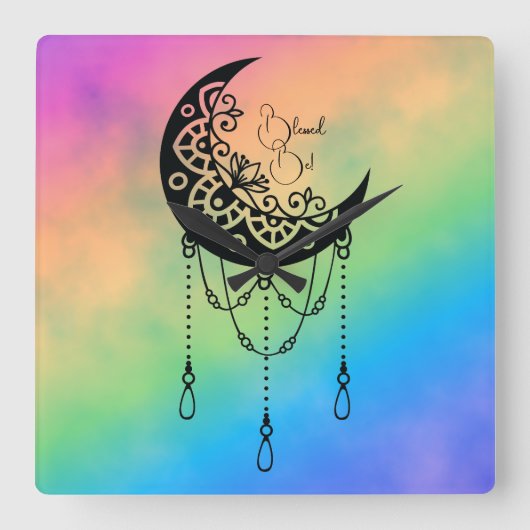 独自のボーホリームーンシルエットを作成 スクエア壁時計 (正面)