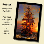 独自のメッセージを追加する茶色の海賊帆走船 ポスター
