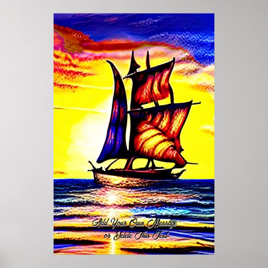独自のメッセージを追加する茶色の青い帆船 ポスター (正面)