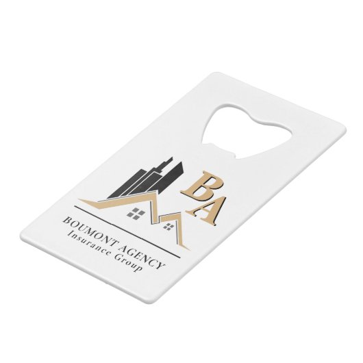 独自のモダンロゴを追加するプロフェッショナル黒金ゴールド クレジットカード栓抜き (正面アングル)