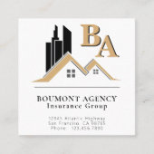 独自のモダンロゴを追加するプロフェッショナル黒金ゴールド スクエア名刺 (正面)