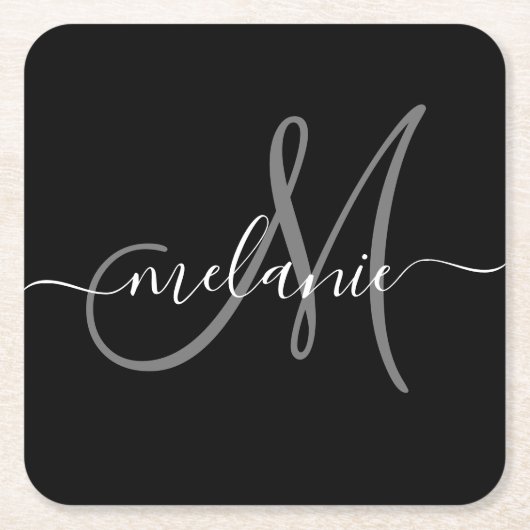 独自のモノグラムカスタムと名前スクリプトの作成 スクエアペーパーコースター (正面)