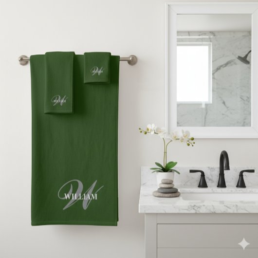 独自のモノグラムカラーマッチの作成ティール（緑がかった色） バスタオルセット