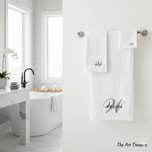 独自のモノグラムカラーマッチティール（緑がかった色）バスを作成する バスタオルセット