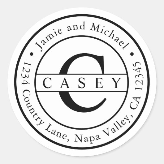 独自のモノグラムクラシック差出人住所の作成 ラウンドシール (正面)