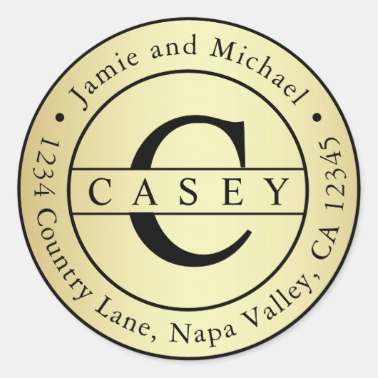 独自のモノグラム差出人住所金ゴールドの作成 ラウンドシール (正面)