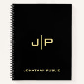 独自のモノグラム金ゴールドとブラックテンプレートの作成 ノートブック (正面)