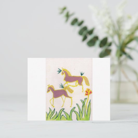 独自のユニコーンのフローラパワーかわいい美学を作成 ポストカード (スタンド正面)