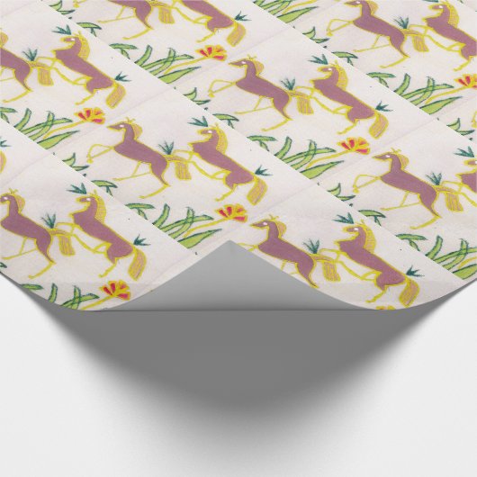 独自のユニコーンのフローラパワーかわいい美学を作成 ラッピングペーパー (角)