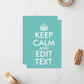 独自のライトの作成ティール（緑がかった色）Keep Calm and Carry On ノートカード (正面/裏面インサイチュ)