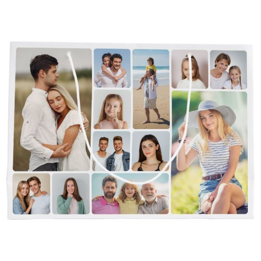 独自のラウンドコーナーを作成12フォトコラージュ ラージペーパーバッグ (裏面)