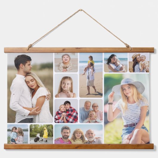 独自のラウンドコーナーを作成12フォトコラージュ 吊り下げ型タペストリー (正面)