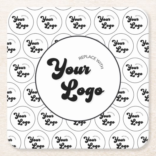 独自のラウンドロゴパターンのビジネスパーティーの作成 スクエアペーパーコースター (正面)