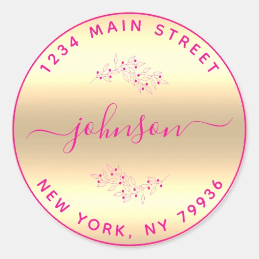 独自のラウンド差出人住所ピンク金ゴールドの作成 ラウンドシール (正面)
