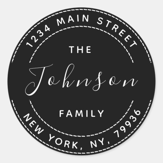 独自のラウンド差出人住所ファミリ名を作成 ラウンドシール (正面)