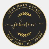 独自のラウンド差出人住所金ゴールドブラックの作成 ラウンドシール (正面)