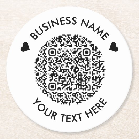 独自のラウンドQRコードスキャンミニマルシンプル ラウンドペーパーコースター (正面)