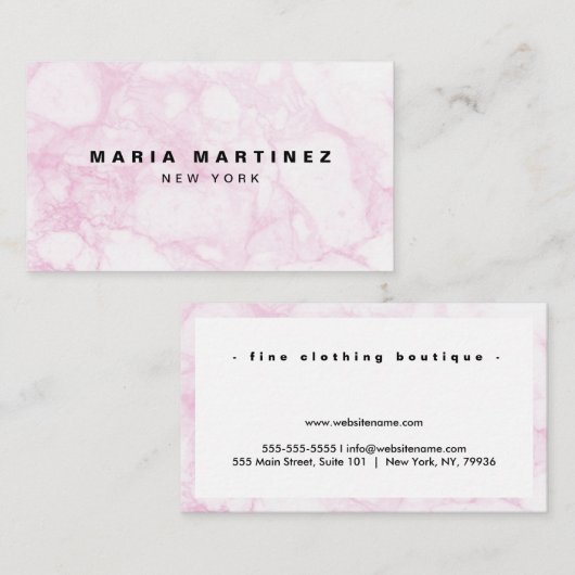 独自のラグジュアリーブティックピンクマーブルを作成 名刺 (正面/裏面)