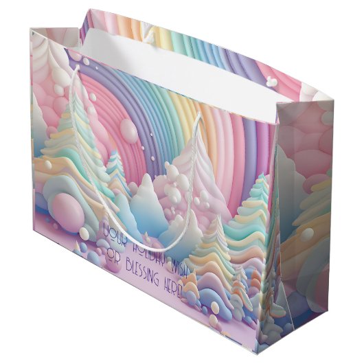 独自のレインボーキャンディクリスマスツリーを作成 ラージペーパーバッグ (裏面アングル)