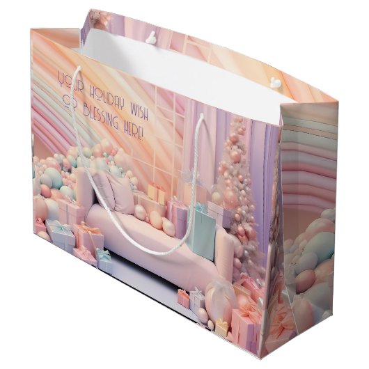 独自のレインボークリスマスソファとプレゼントを作成 ラージペーパーバッグ (裏面アングル)